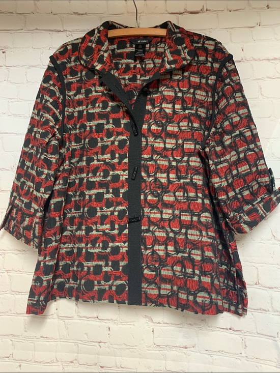 Ali Miles Jackets & Blazers - Ali Miles Red Black Jacquard Lagenlook Jacket Size XL Petite